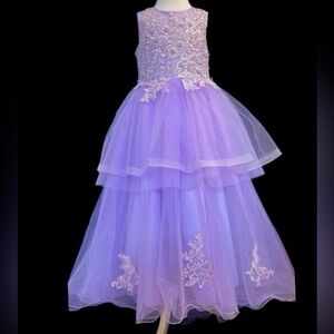 Charming Lilac Kids Dress with Floral Lace